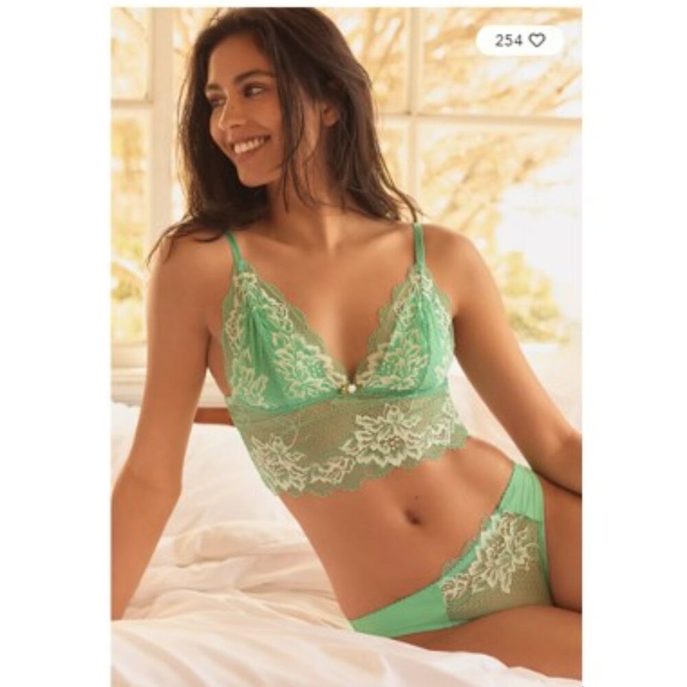 By Anthropologie Two-Tone Rosette Lace Bralette in Seafoam -Size Small - NWT